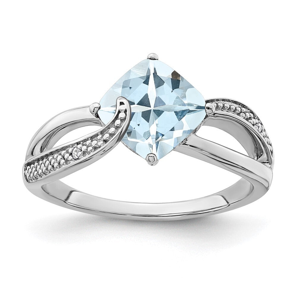 Sterling Silver Rhodium-plated Aquamarine and Diamond Ring Size 6