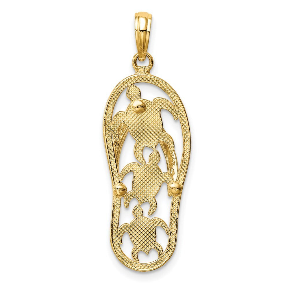 14k Two-tone Gold Triple Sea Turtle Flip-Flop Pendant for Women