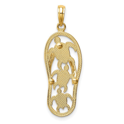 14k Two-tone Gold Triple Sea Turtle Flip-Flop Pendant for Women