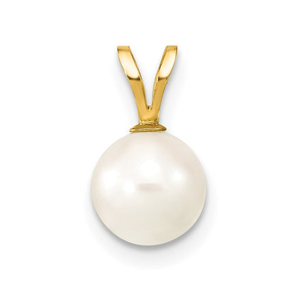14k Yellow Gold 7-8mm White Round Akoya Saltwater Cultured Pearl Pendant