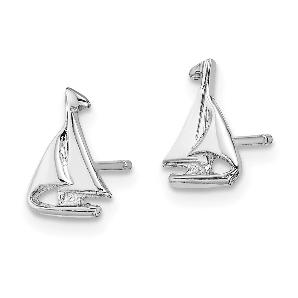 14K White Gold Mini Sailboat Stud Earrings Gift for Women