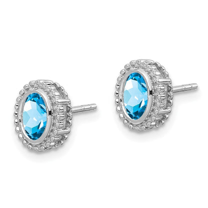 14k White Gold Oval Blue Topaz Stud Earrings
