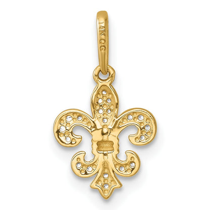 14k Yellow Gold Polished CZ Fleur de Lis Charm / Pendant
