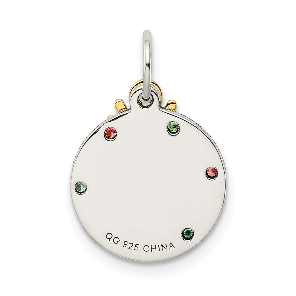 Sterling Silver Gold Tone Enamel Cubic Zirconia Christmas Pendant