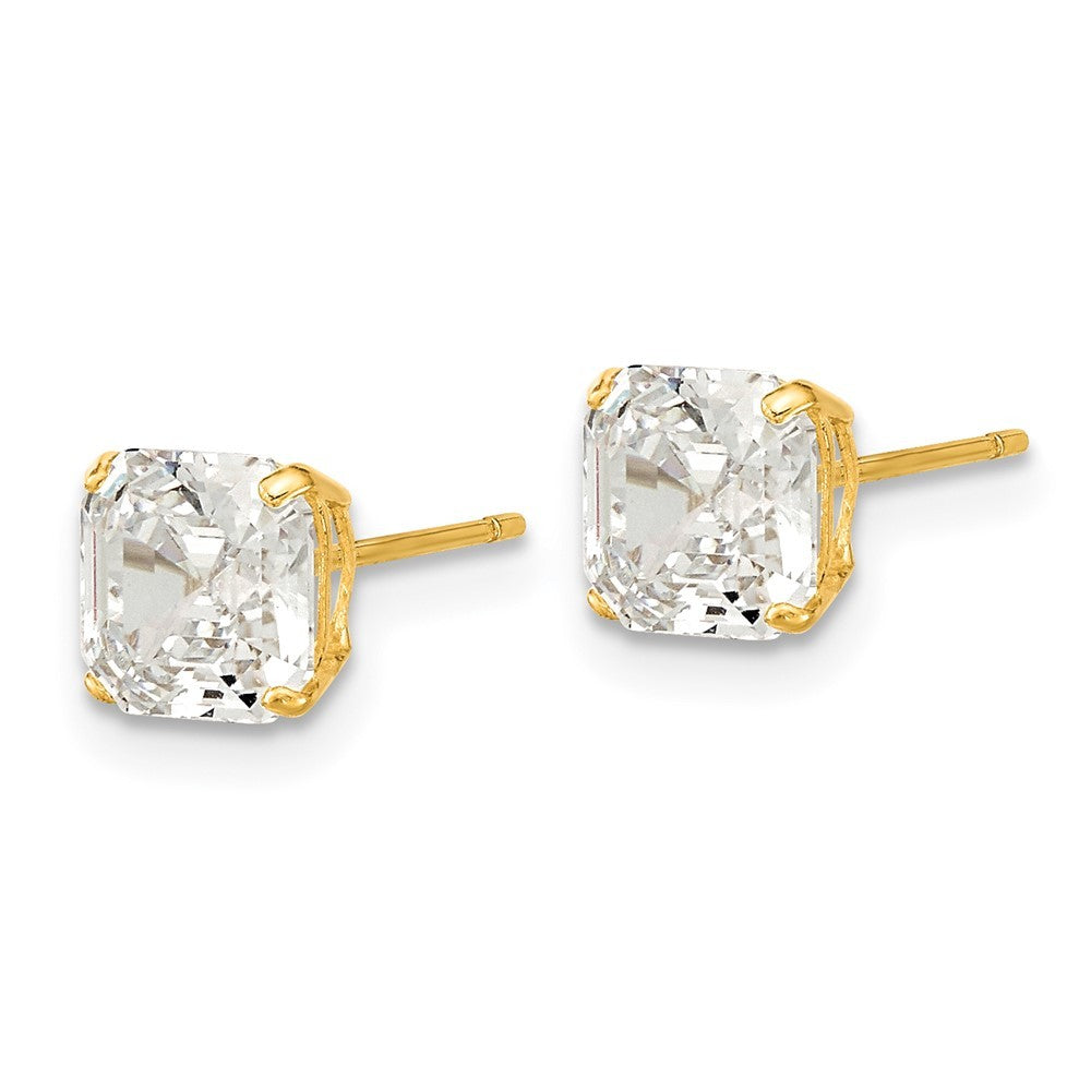 14k Yellow Gold Polished 6x6 Asscher Cut CZ Studs Earrings