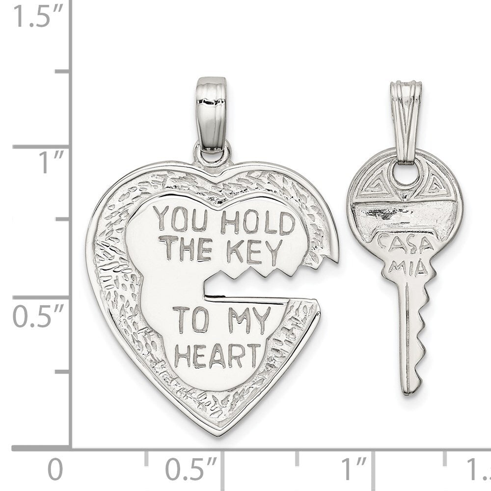 Sterling Silver Heart and Key Charms Holiday Gift for Women