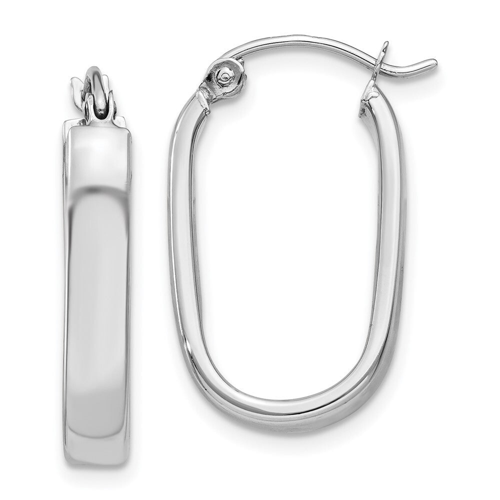 14k White Gold Polished Oval Tube Hoop Earrings Gift for Women