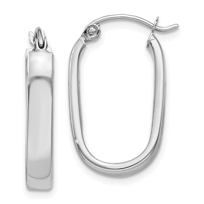 14k White Gold Polished Oval Tube Hoop Earrings Gift for Women