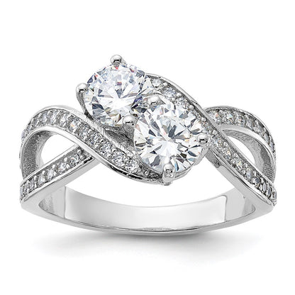 Sterling Silver Rhodium-plated Cubic Zirconia Two Stone Polished Ring Size 8