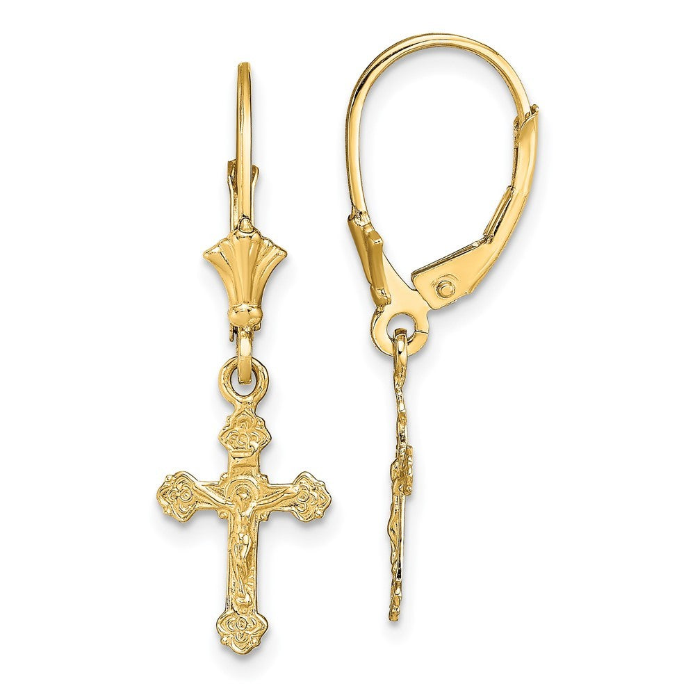 14k Yellow Gold Crucifix Drop Dangle Earrings