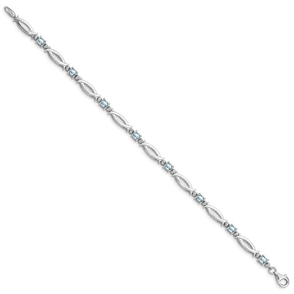 Sterling Silver Rhodium-plated Aquamarine and Diamond Bracelet