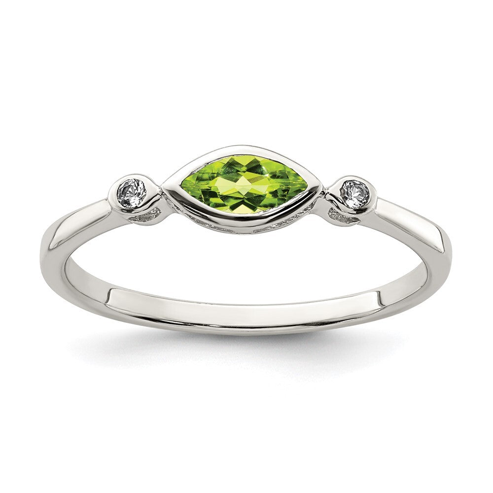 Sterling Silver Rhodium-plated Polished Peridot and White Topaz Ring Size 6
