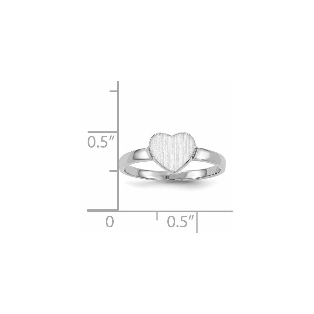 14k White Gold 7.0x7.5mm Open Back Heart Signet Ring