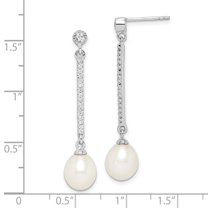 Sterling Silver 8-9mm Rice Cultured Pearl & Cubic Zirconia Post Dangle Earrings