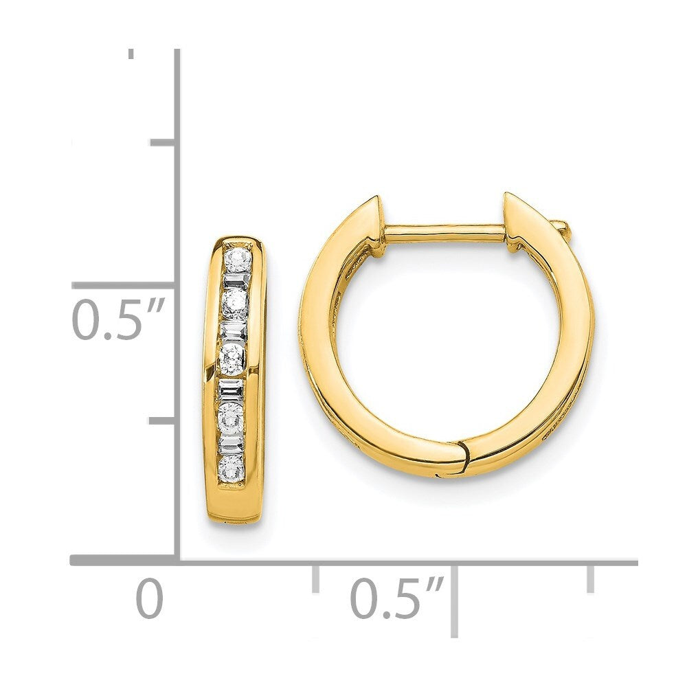 14k Yellow Gold Round & Baguette Diamond Hinged Hoop Earrings