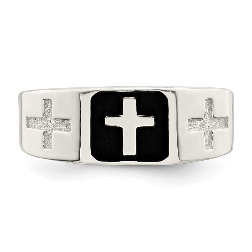 Sterling Silver Rhodium-plated Enameled Cross Ring Size 11