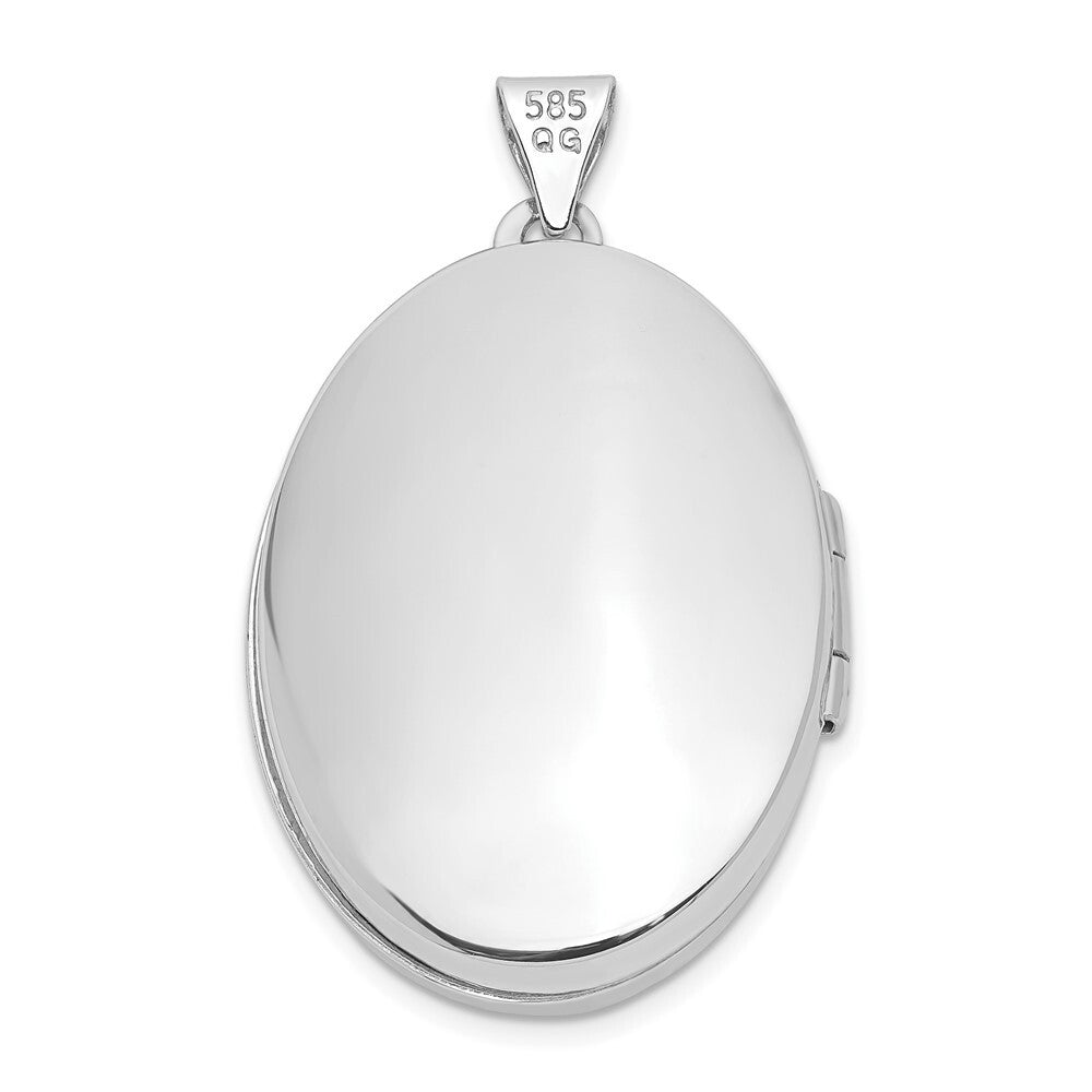 14k White Gold 26mm 1/2 Hand Engraved Scroll Oval Locket Pendant for Women