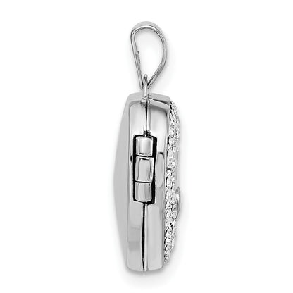 14k White Gold  Rose Rhodium Plated Crystal 16mm MOM Heart Locket Pendant