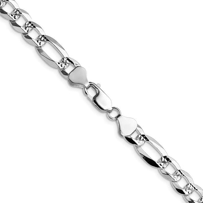 Sterling Silver 8.0mm Flat Diamond-Cut Pave Figaro Chain Necklace