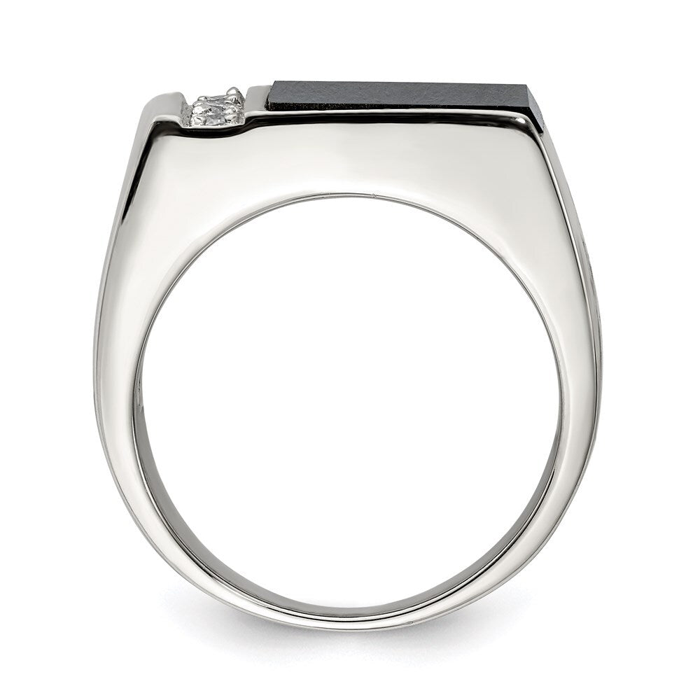 Sterling Silver Rhodium-plated Onyx & Cubic Zirconia Ring Size 9