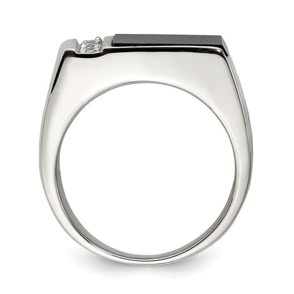 Sterling Silver Rhodium-plated Onyx & Cubic Zirconia Ring Size 9