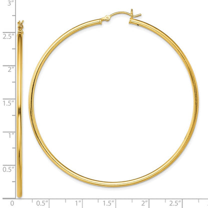 Sterling Silver Gold-Tone Polished 2x65mm Hoop Earrings