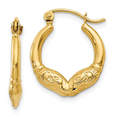 14k Yellow Gold Ram Head Hoop Earrings Gift for Women