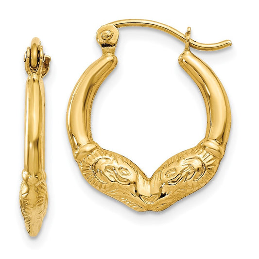14k Yellow Gold Ram Head Hoop Earrings Gift for Women