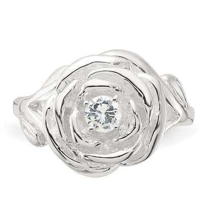Sterling Silver Polished CZ Flower Rose Ring Size 7