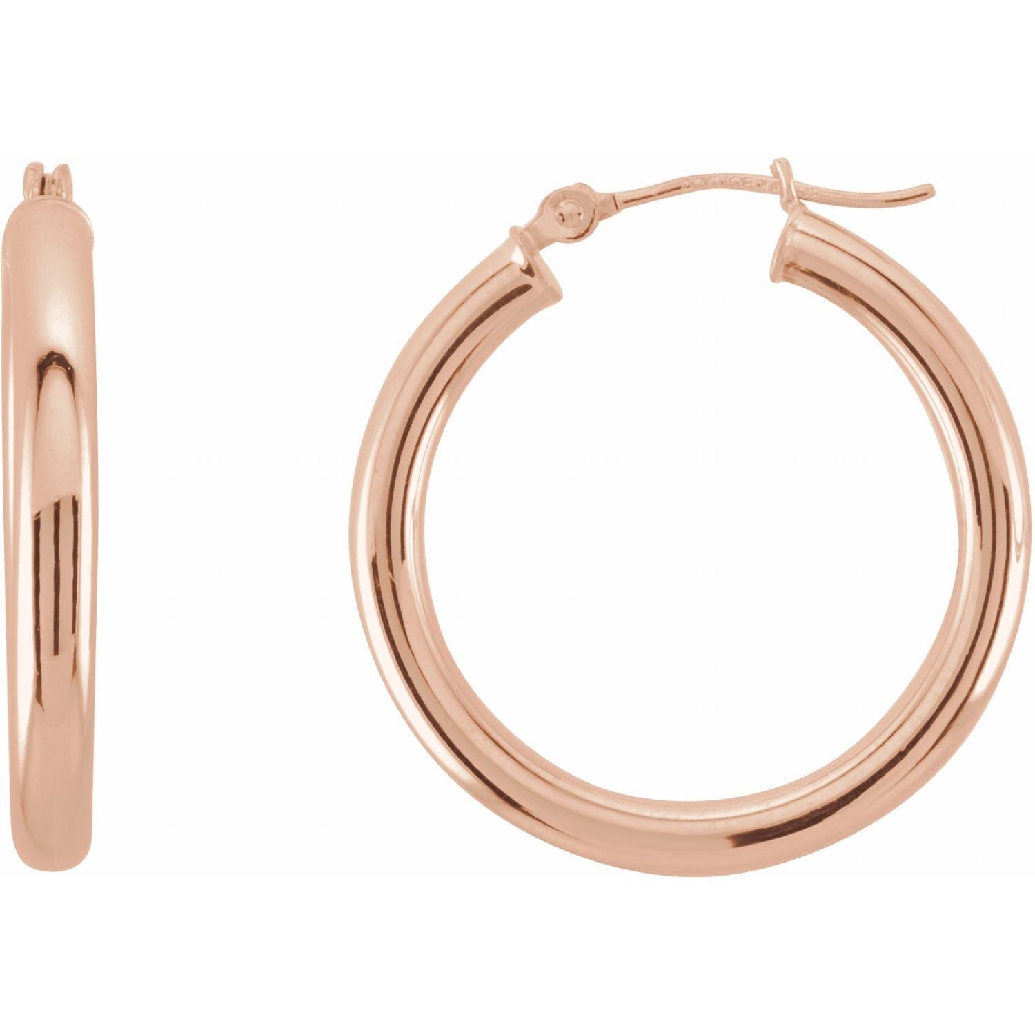 14k Rose Gold Tube 25 mm Hoop Earrings Fine Jewelry Gift for Women