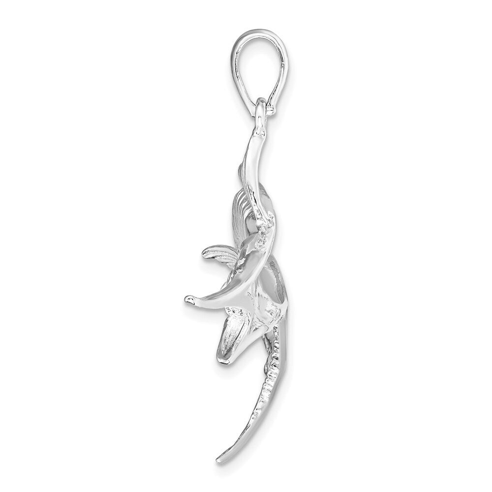 Sterling Silver Rhodium-Plated Polished and Textured Marlin Fish Pendant
