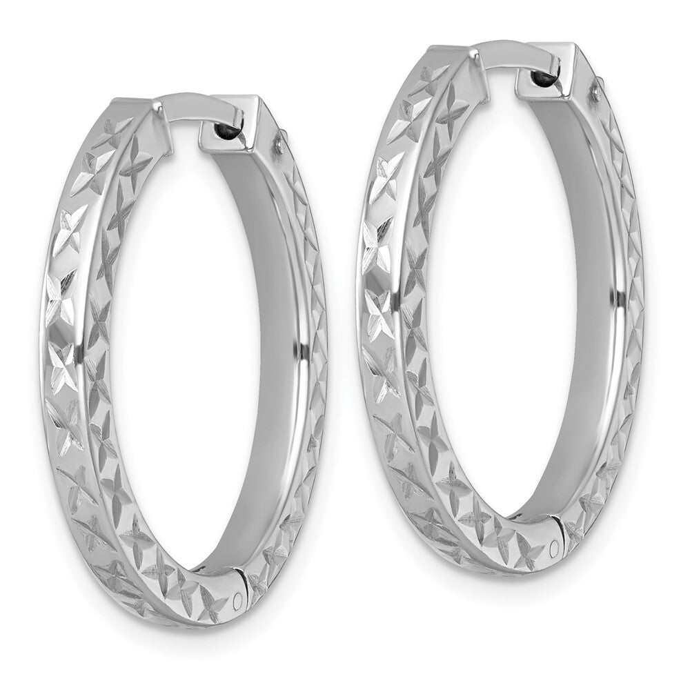 Sterling Silver Polished Diamond-cut Hinged Square Tube Hoop Earrings