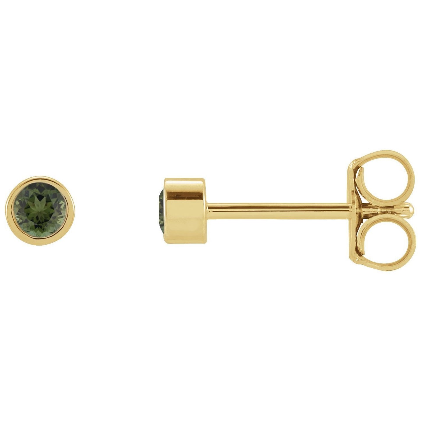 14k Yellow Gold 2.5 mm Round Green Tourmaline Micro Bezel-Set Stud Earrings