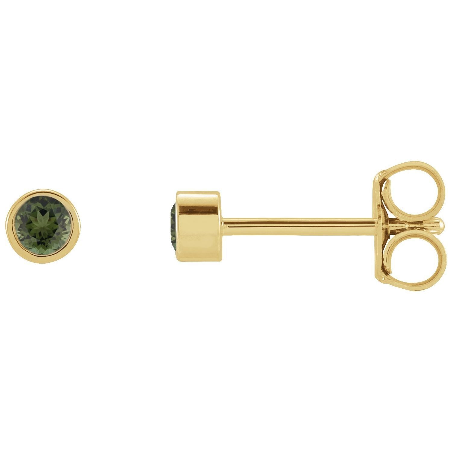 14k Yellow Gold 2.5 mm Round Green Tourmaline Micro Bezel-Set Stud Earrings