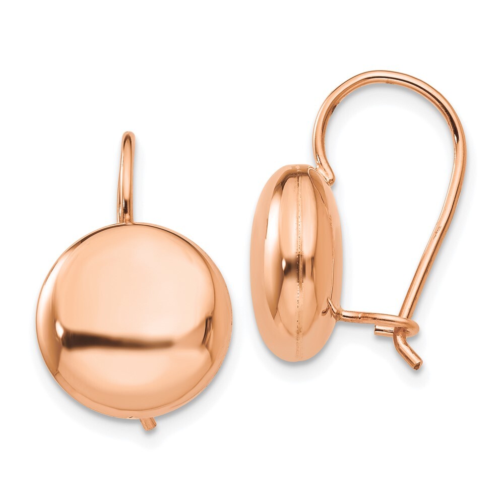 14k Rose Gold Polished 12mm Button Kidney Wire Drop & Dangle Earrings