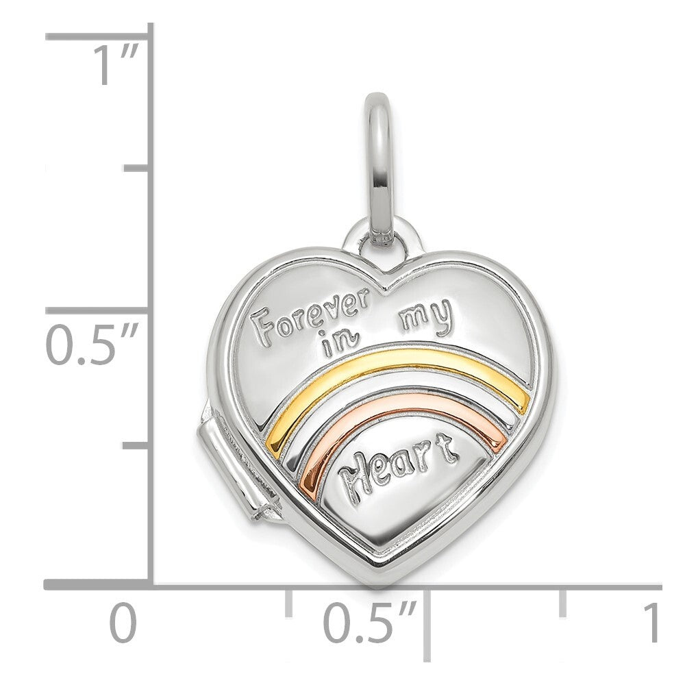 14k White Gold with Rose Rhodium 15mm FOREVER IN MY HEART Heart Locket Pendant