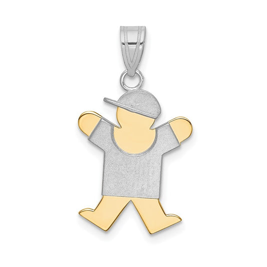 14k Two-tone Gold Small Boy with Hat on Right Engravable Charm Pendant
