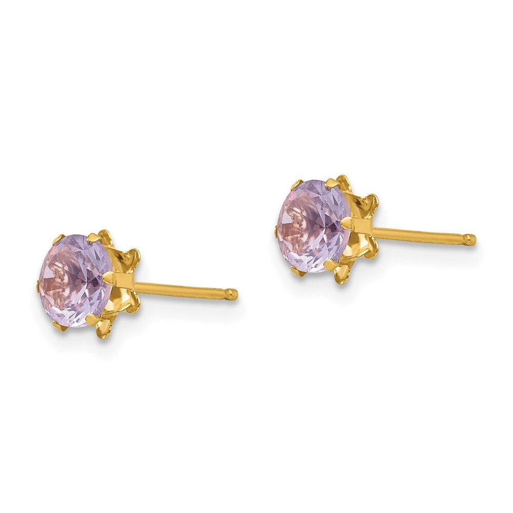14k Yellow Gold 5mm Cubic Zirconia Birthstone (Feb) Stud Earrings
