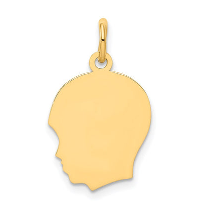 14k Yellow Gold Plain Medium .035 Gauge Facing Left Boy Head Charm Pendant