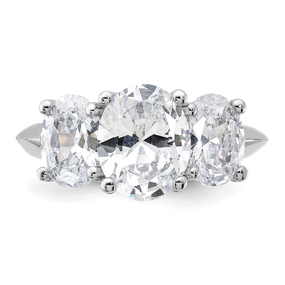 Sterling Silver Rhodium-plated 3 Stone Cubic Zirconia Ring Size 7