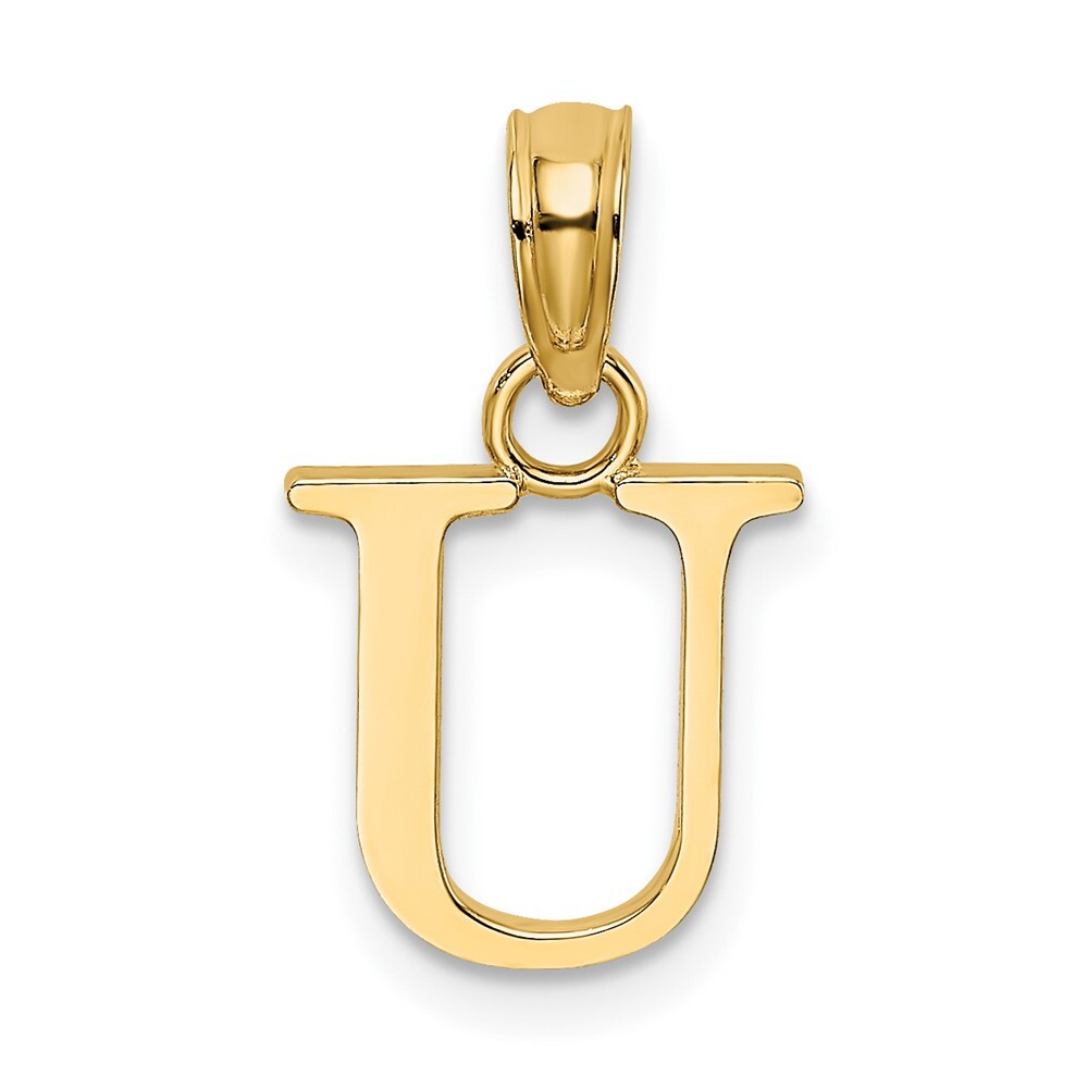 14k Yellow Gold Polished Block Letter U Initial Pendant for Women