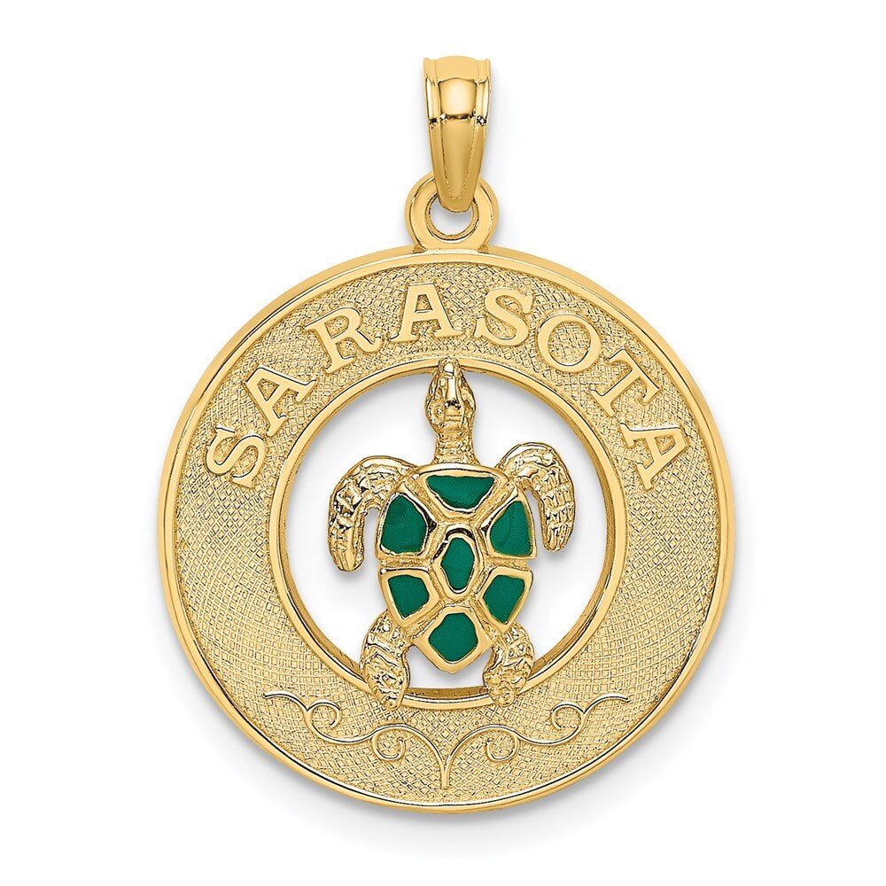 14k Yellow Gold  Enamel Turtle SARASOTA Circle Charm Pendant for Women