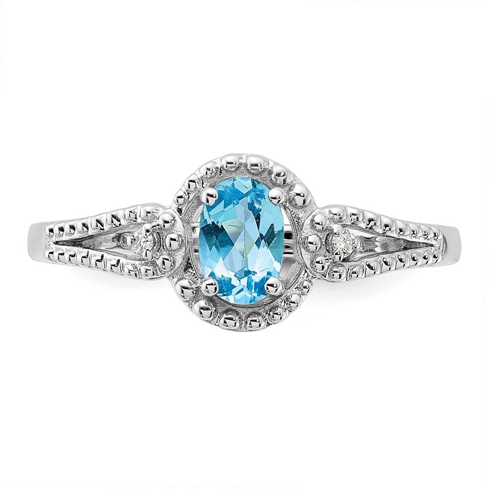 Sterling Silver Rhodium-plated Light Swiss Blue Topaz & Diamond Ring