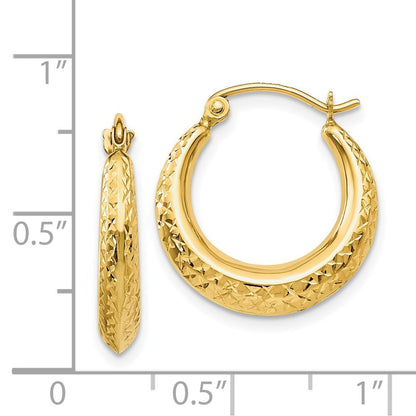 14k Yellow Gold Textured Hollow Hoop Earrings Gift for Women