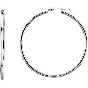 14k White Gold Tube 47 mm Hoop Earrings Gift Gift for Women