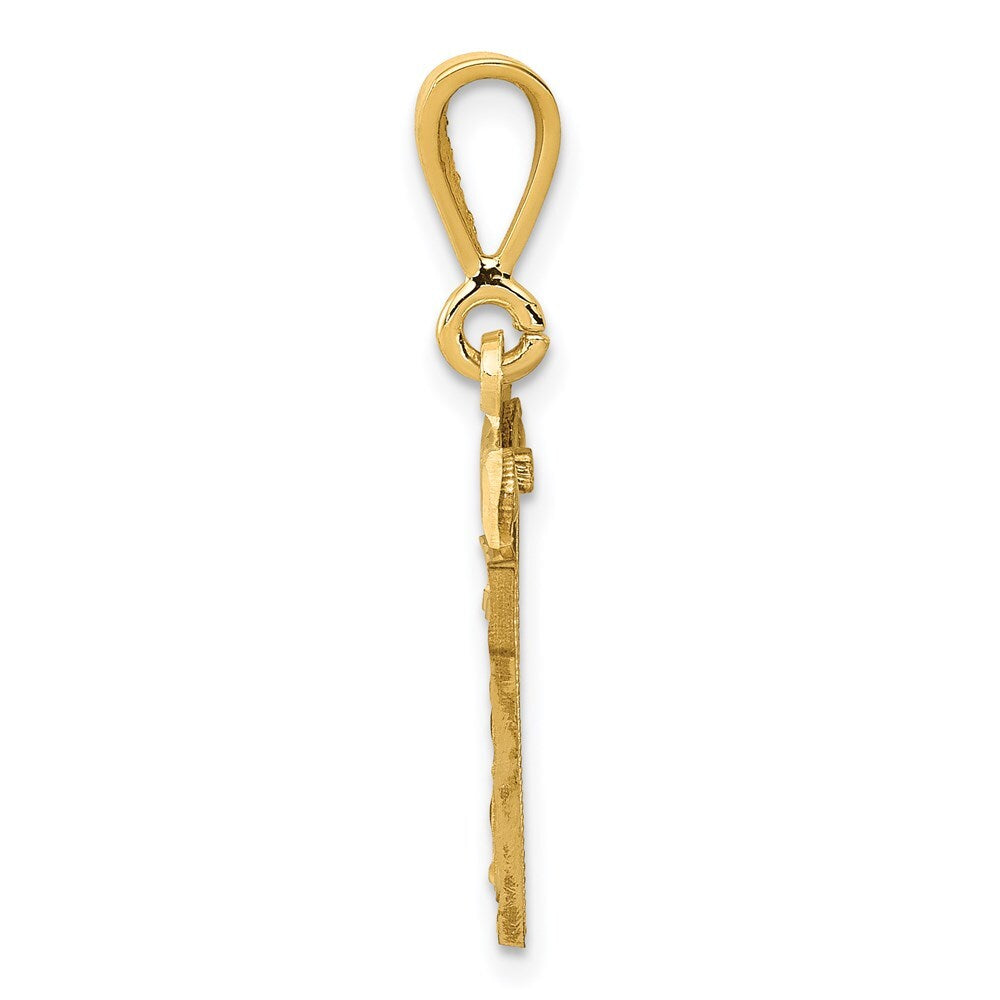14k Yellow Gold Small Brushed Diamond-cut Number 17 Charm Pendant for Women