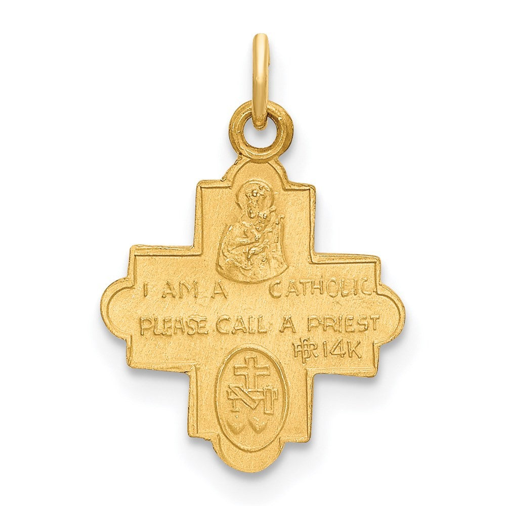 14k Yellow Gold Solid Satin Small 4-Way Medal
