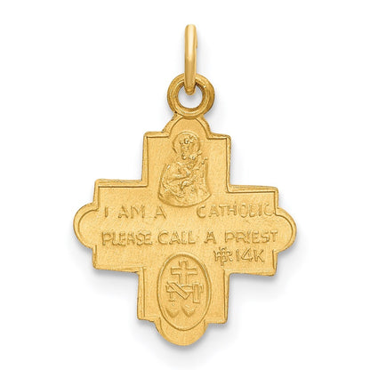 14k Yellow Gold Solid Satin Small 4-Way Medal