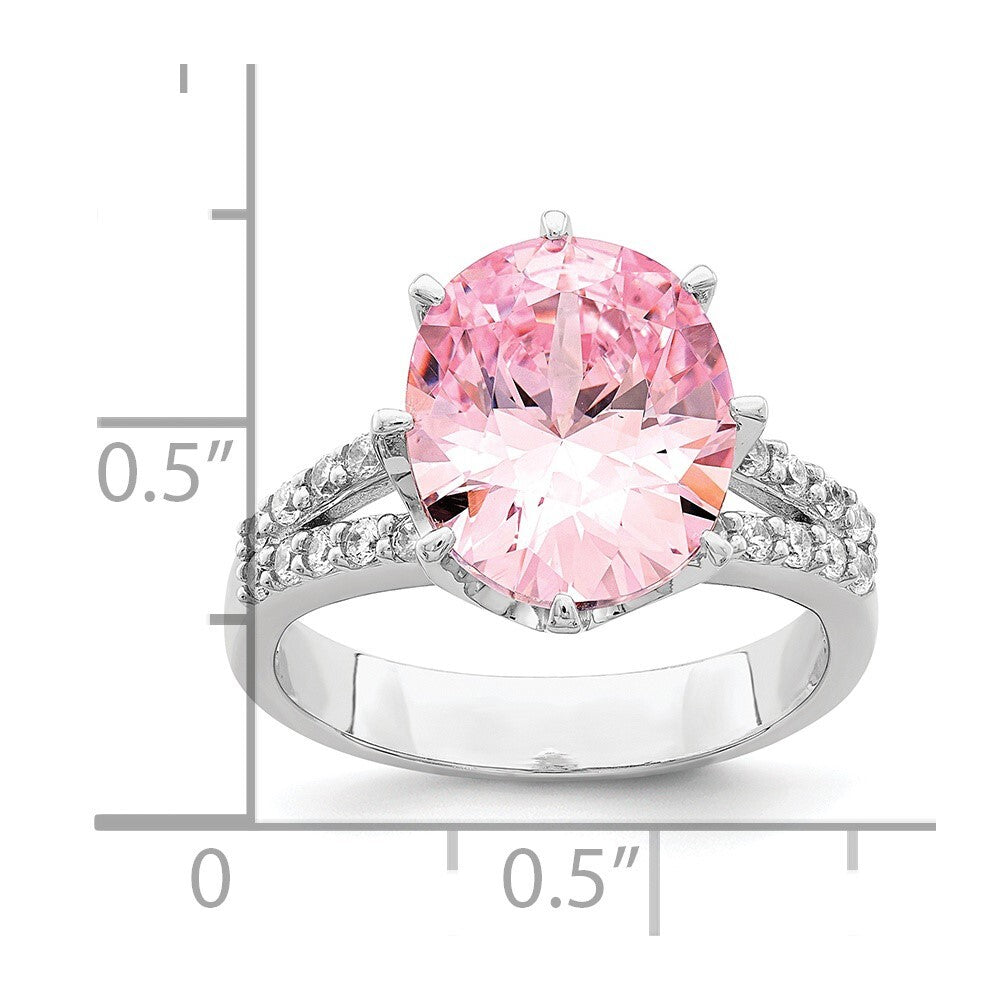 Sterling Silver Rhodium-plated 12x10 Oval Pink & White Cubic Zirconia Ring SZ 6