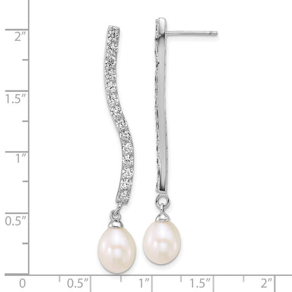 Sterling Silver White Teardrop Cultured Pearl & Cubic Zirconia Dangle Earrings